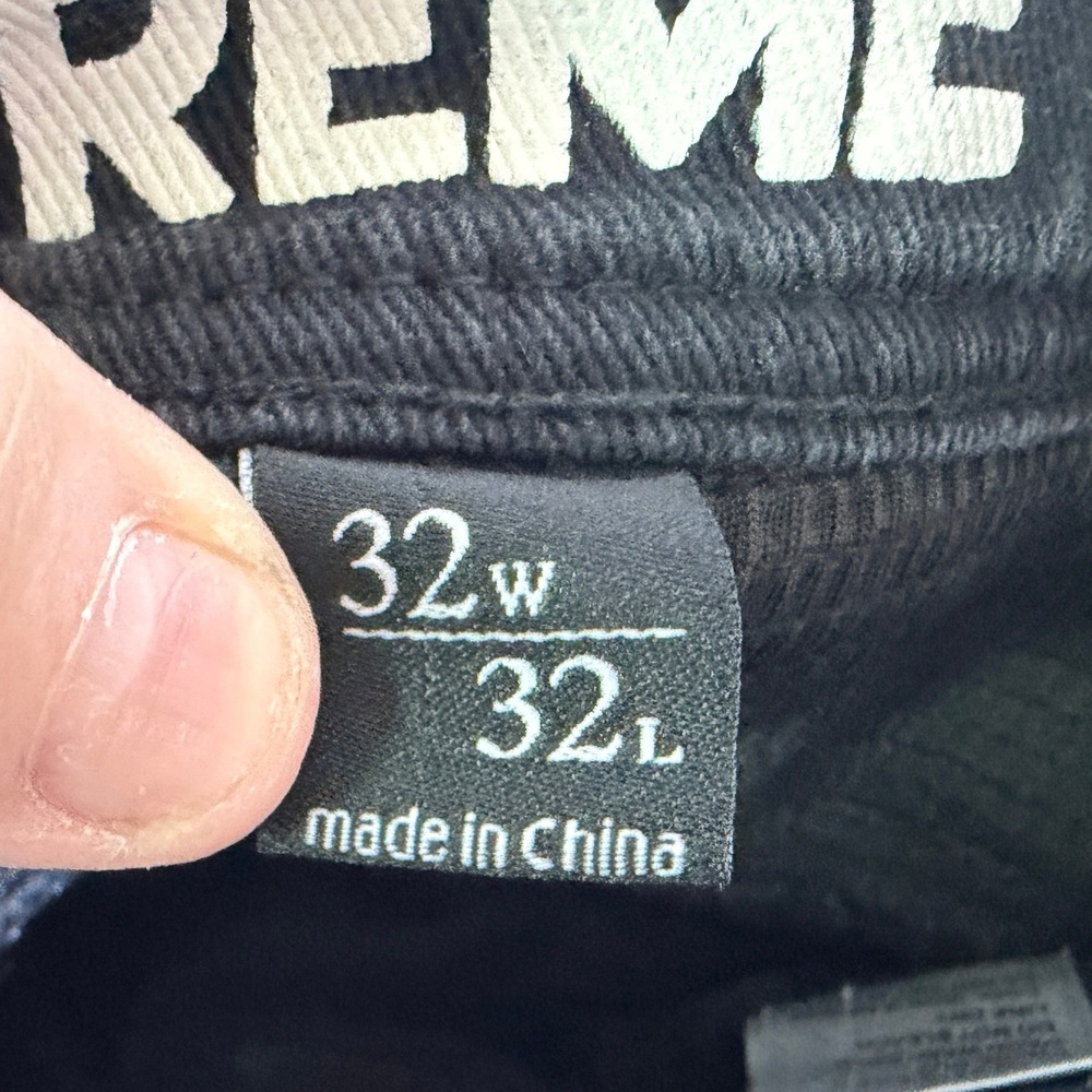 PREME Mens Moto Distressed Black Denim Jeans Slim Fit Ribbed Panel 32x32 - Picture 3 of 12